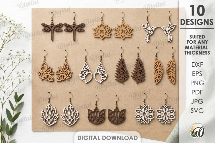 Geometric Earrings Bundle Laser Cut. Dangle Earrings SVG