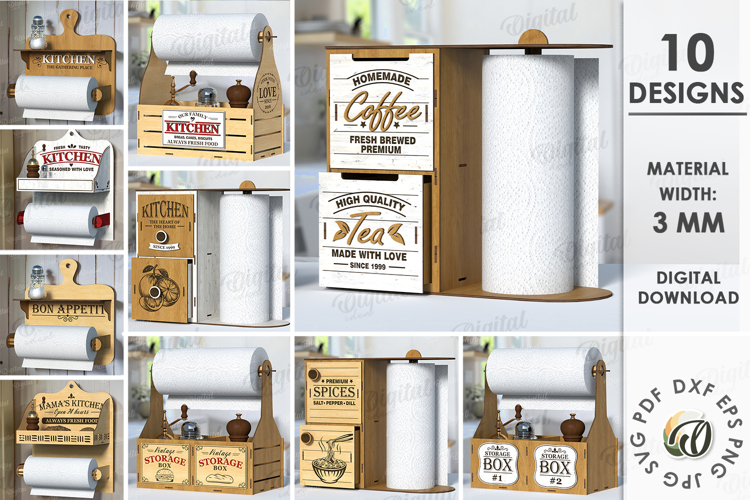 Paper Towel Holders Bundle Laser Cut. Kitchen Organizer SVG