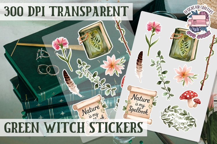 Green Witch sticker sheet Magic Scrapbook PNG Herbs Spells