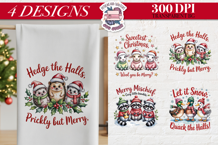 Christmas Cute Animals Clipart PNG Sublimation 4 Design