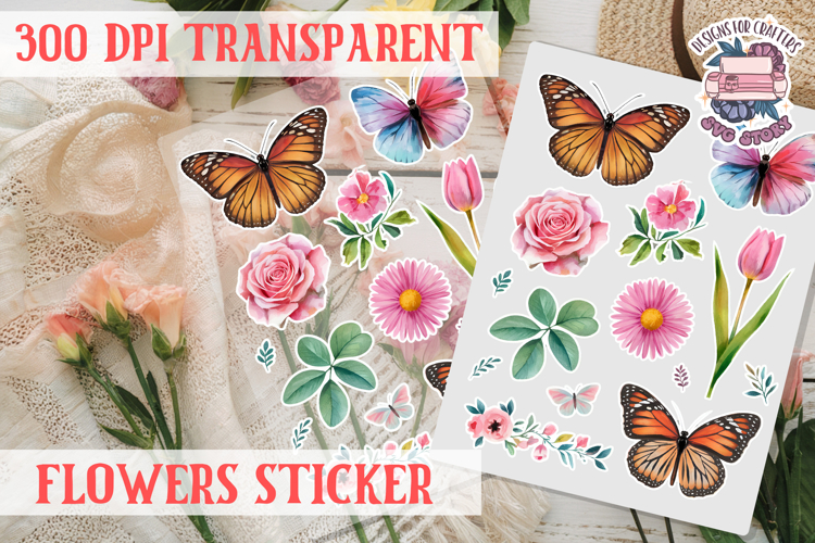 Summer sticker flowers butterfly Spring Botanical PNG