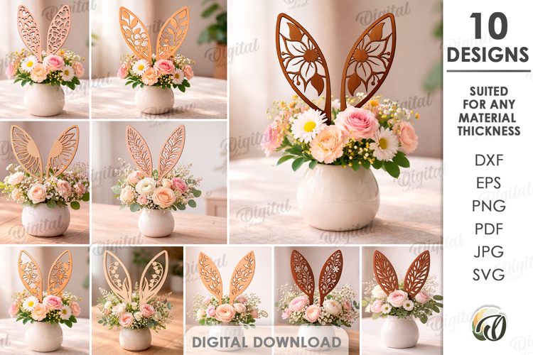 Bunny Ears Laser Cut. Floral Stake. Easter Decor SVG