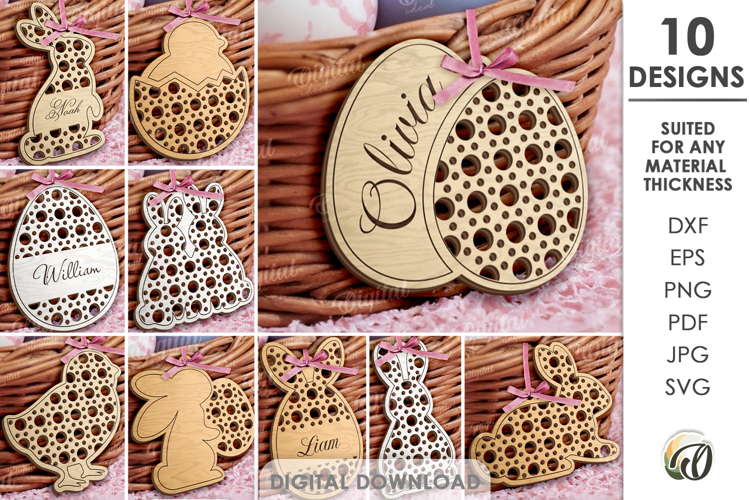 Easter Rattan Ornaments Bundle Laser Cut. Gift Tag SVG