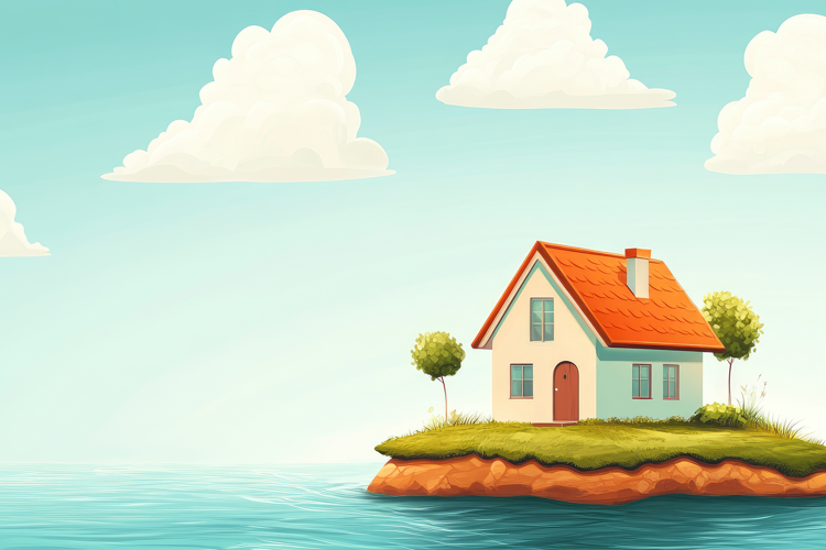 House on a Tiny Island Background Wallpaper