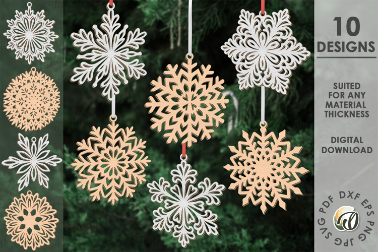 Christmas Snowflake Ornaments Bundle Lasercut. Christmas SVG