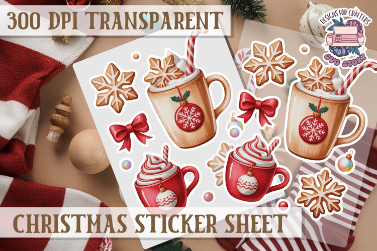 Christmas Watercolor Sticker Sheet Winter Cute Holiday PNG