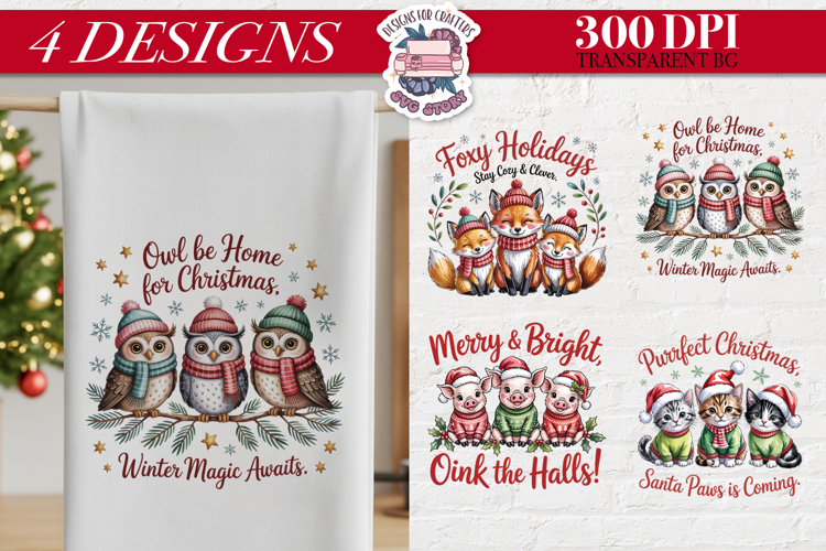 Christmas Cute Animals Clipart PNG Sublimation 4 Design
