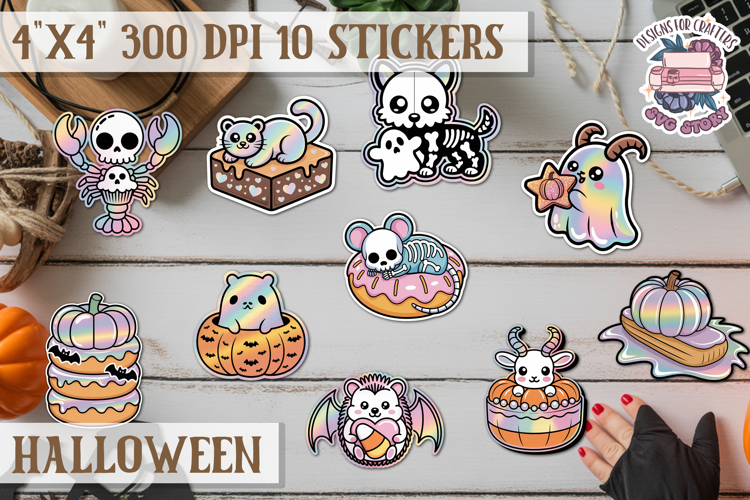 Halloween sticker Kawaii PNG pastel holographic foil