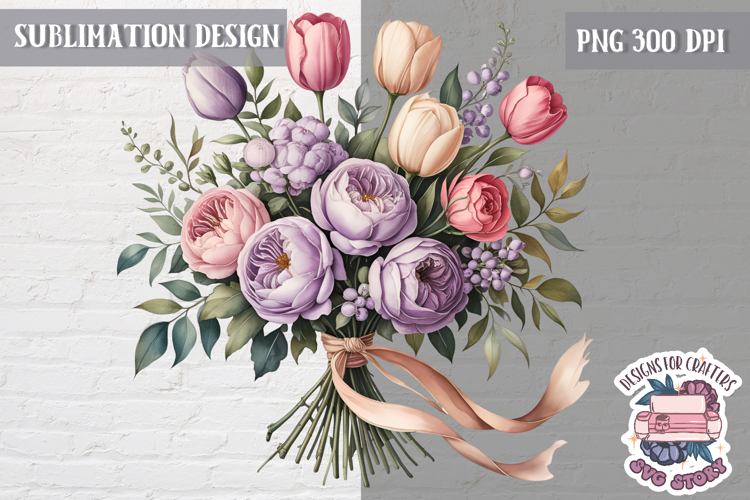 Spring Flowers Sublimation design Wreath Bouquet Watercolor