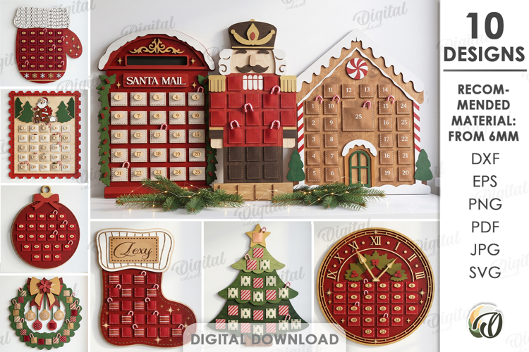 Advent Calendar Bases Bundle Laser Cut. Christmas SVG