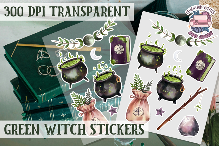 Green Witch sticker sheet Magic Scrapbook PNG Herbs Spells