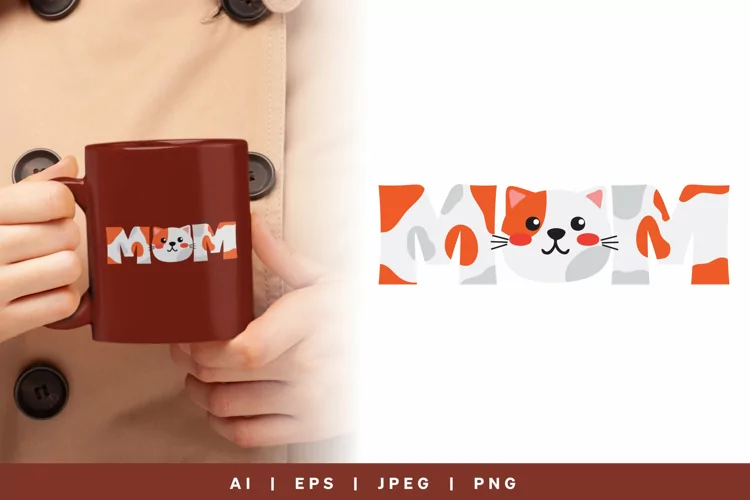 MOM with Orange Cat Head and Skin Pattern Sublimation Design