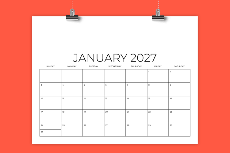 2027 8.5x11 Inch DIY Calendar Template