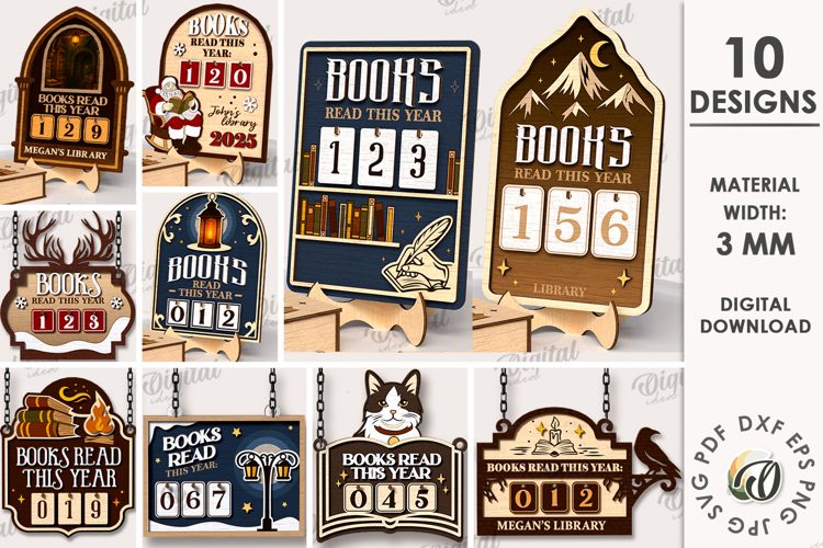 Book Read Trackers Bundle Laser Cut. Reading Tracker SVG