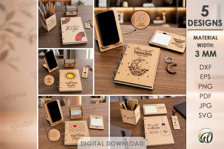 Stationary Supplies Bundle Laser Cut. Desk Organizer SVG