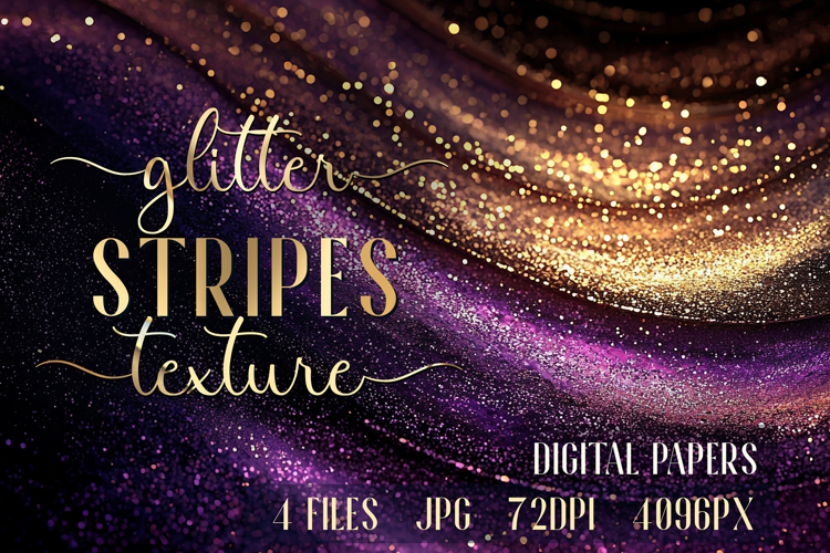 Glitter Digital Paper|Purple Gold Wave Stripes backgrounds