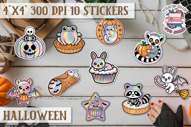 Halloween sticker Kawaii PNG pastel holographic foil