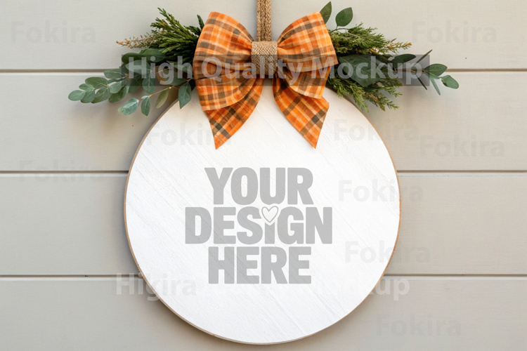 Autumn Round Wood Sign Mockup - Door Wood Sign