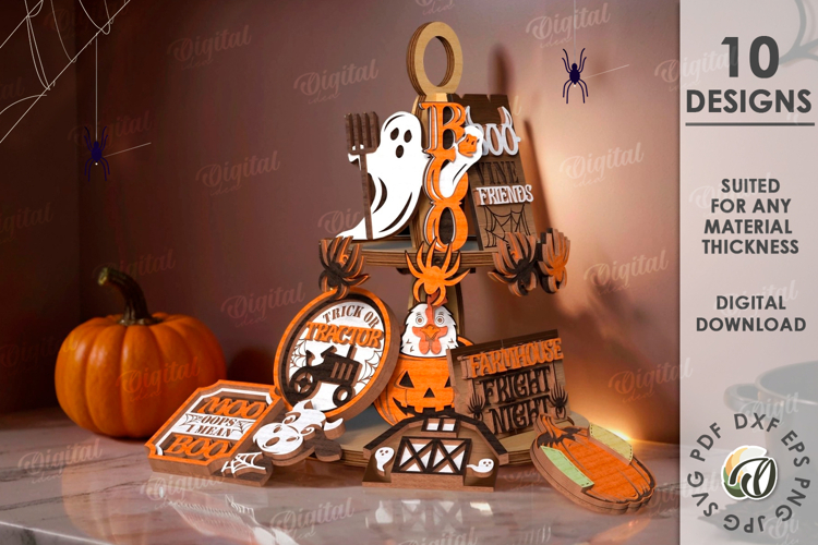 Farm Halloween Tiered Tray Decors Laser Cut. Halloween SVG