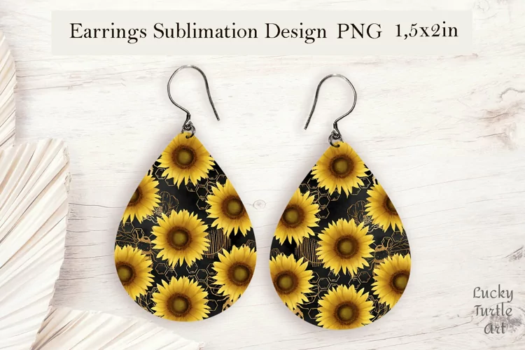 Sunflower teardrop sublimation earrings design
