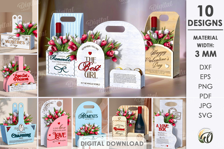 3D Gift Boxes Bundle Laser Cut. Boho SVG