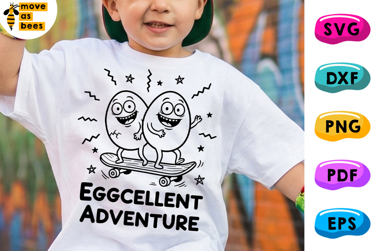 Eggcellent Adventure SVG, PNG, Eggs on Skateboard Easter Svg