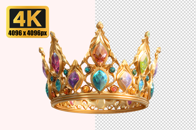 Gold Crown with Multicolored Gemstones Transparent PNG