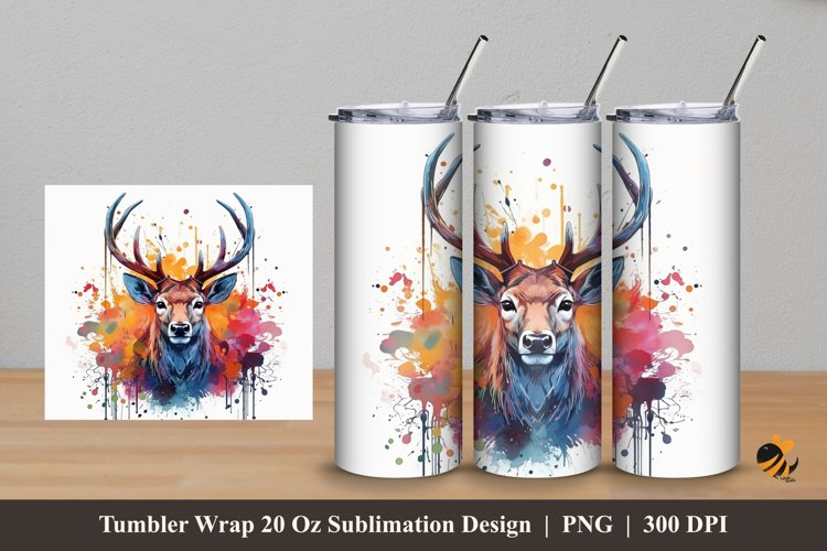 Deer Painting Tumbler Wrap Sublimation Design 5