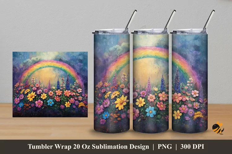 Rainbow Garden Tumbler Wrap Sublimation Design 5