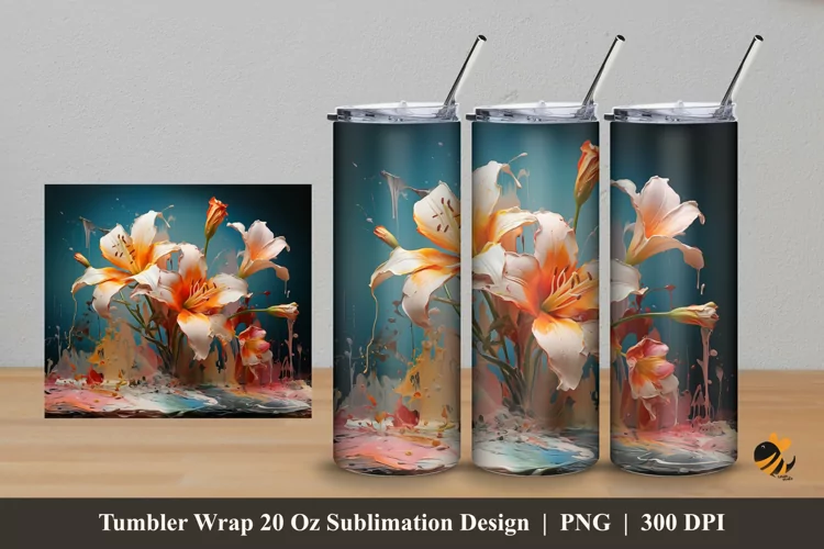 Floral Paint Splash Tumbler Wrap Sublimation Design 5