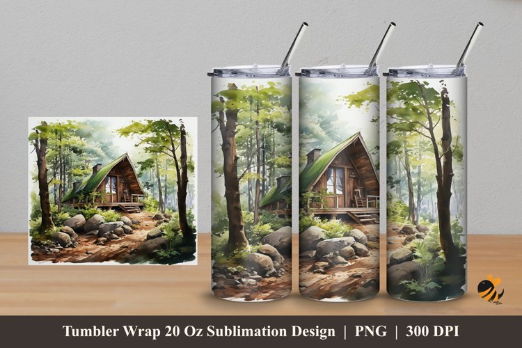Forest House Tumbler Wrap Sublimation Design 5