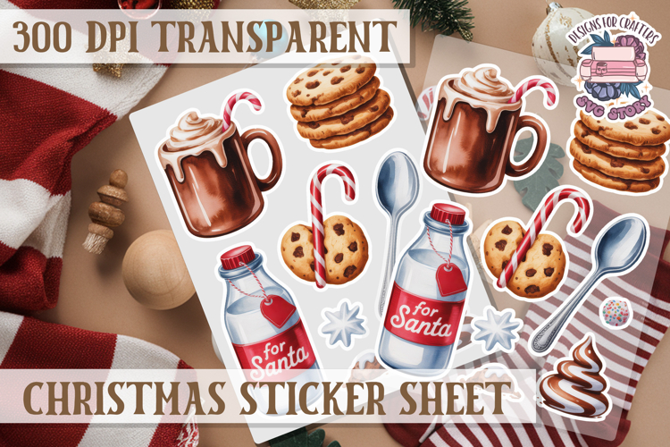 Christmas Sticker Sheet Watercolor Winter Holiday PNG