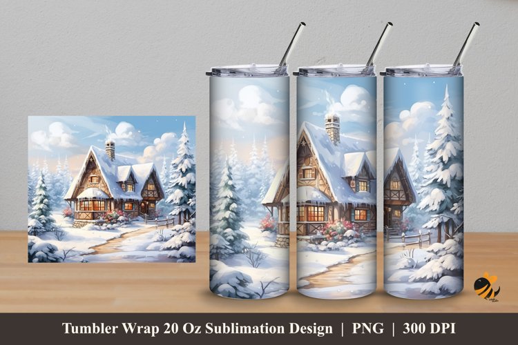 Snow And House Tumbler Wrap Sublimation Design 5