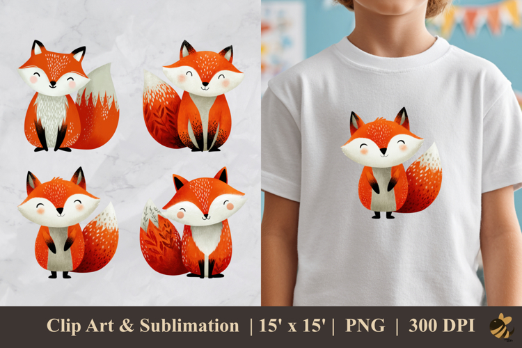 Little Fox DTF Sublimation Clipart Design