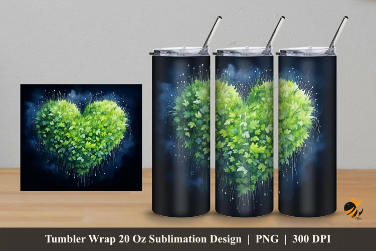 Grassy Heart Tumbler Wrap Sublimation Design 5