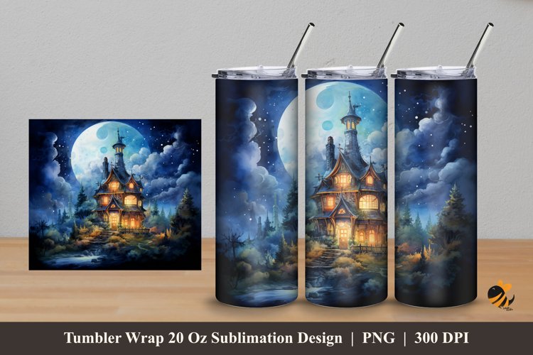 House At Night Tumbler Wrap Sublimation Design 5