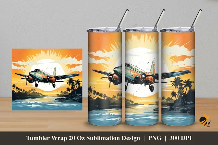 Retro Plane Tumbler Wrap Sublimation Design 5