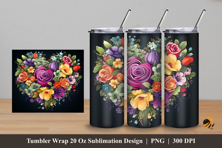 Love Colorful Flower Tumbler Wrap Sublimation Design 5 example image 1