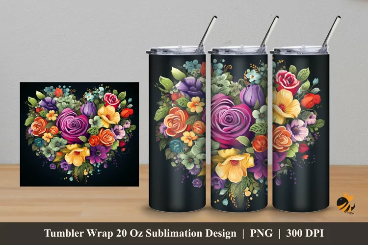 Love Colorful Flower Tumbler Wrap Sublimation Design 5