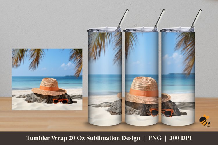 Realistic Beach Hat Tumbler Wrap Sublimation Design 5