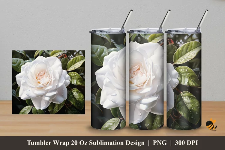 White Roses Tumbler Wrap Sublimation Design 5