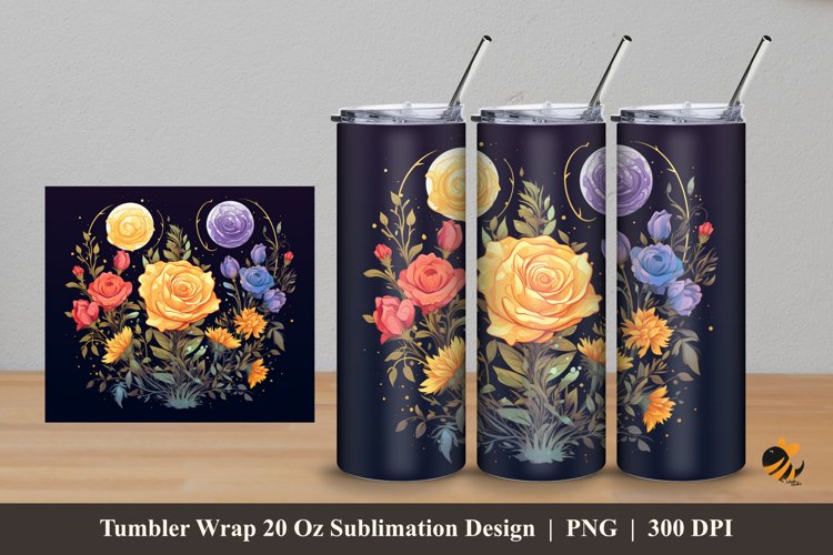 Beautiful Flower Tumbler Wrap Sublimation Design 5 example image 1