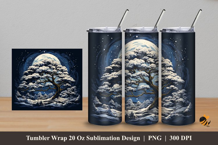 Handdrawn Tree With Snow Tumbler Wrap Sublimation Design 5