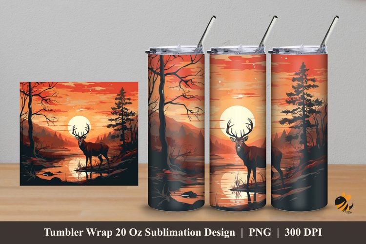 Deer And Sunset Tumbler Wrap Sublimation Design 5