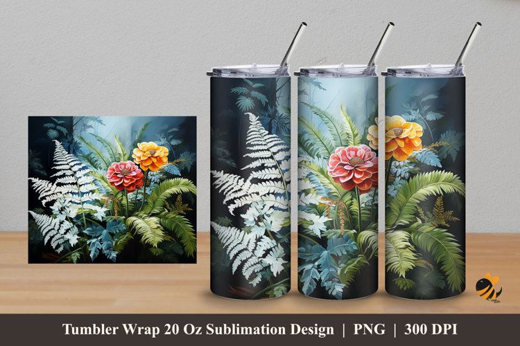 Fern Flowers Tumbler Wrap Sublimation Design 5