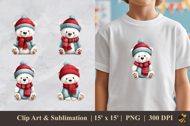 Winter Polar Bear DTF Sublimation Clipart Design