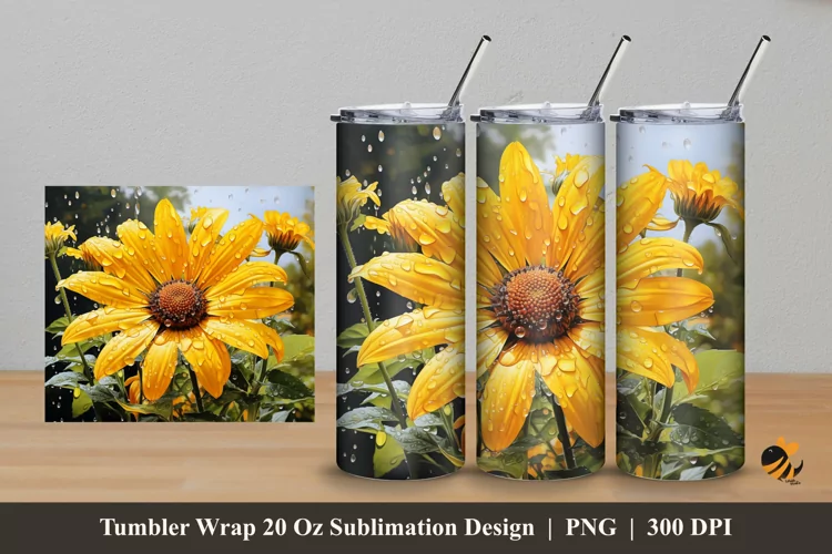 Sunflower Charm Tumbler Wrap Sublimation Design 5