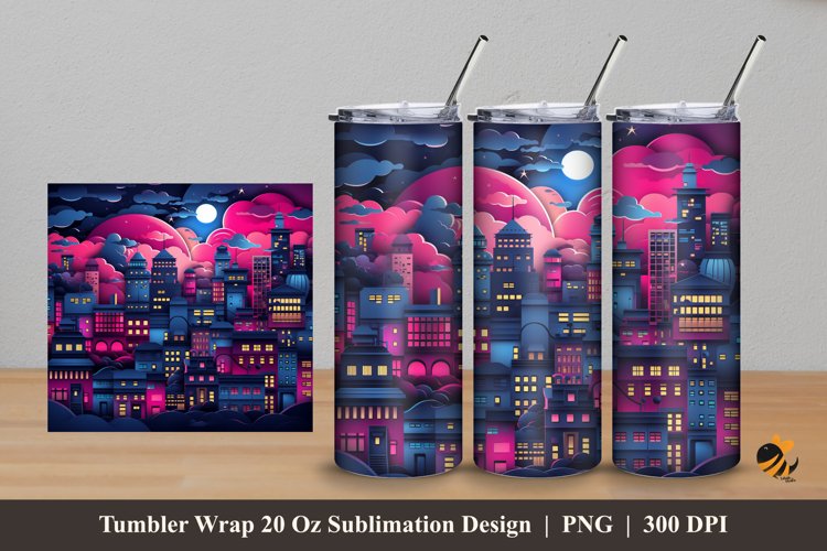 City At Night Tumbler Wrap Sublimation Design 5