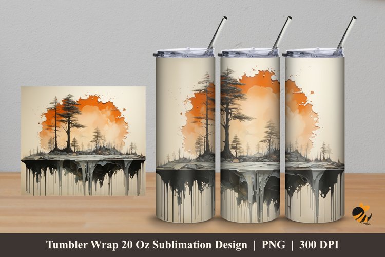 Landscape Painting Tumbler Wrap Sublimation Design 5 example image 1