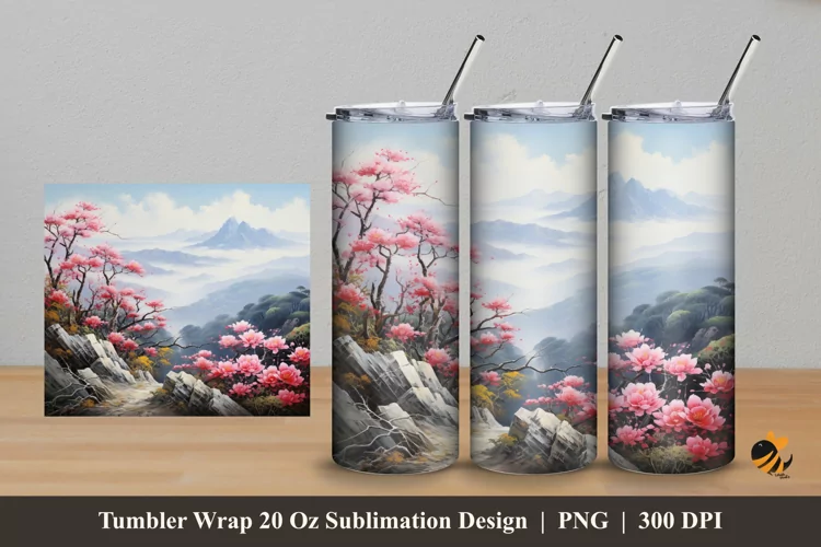 Wild Camelia Tumbler Wrap Sublimation Design 5